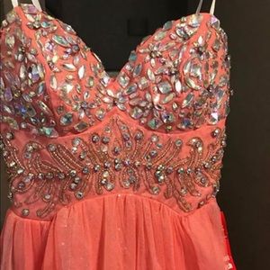 NWT Peach rhinestone gown